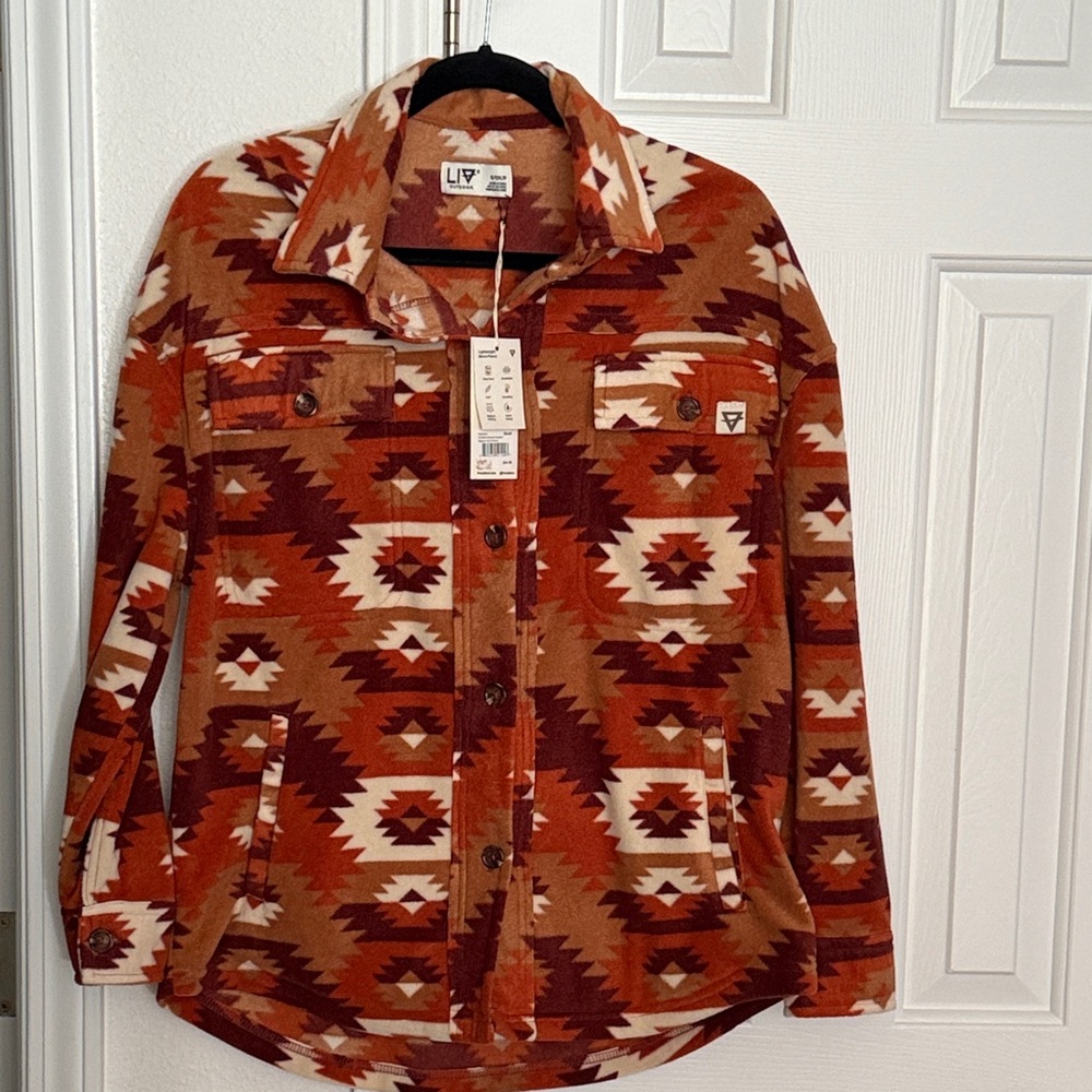 LIV OUTDOORS Dakota Shacket Madder Root Prairie - Brown/Orange/Cream. Size S